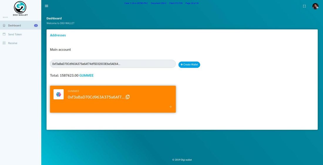 The G2 Digi-Wallet dashboard showing a GUMMEE account.