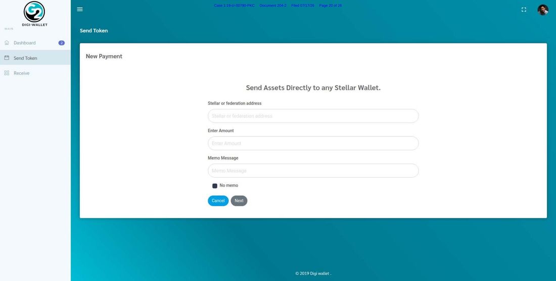The G2 Digi-Wallet page: Send Assets Directly to any Stellar Wallet.